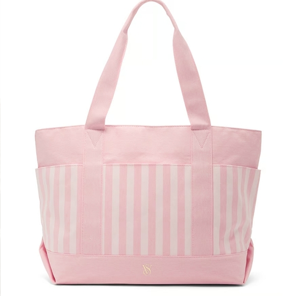 VICTORIA'S SECRET THE POCKET TOTE CANVAS PINK STRIPE SHOULDER BAG NEW WITH TAGS - Picture 1 of 4